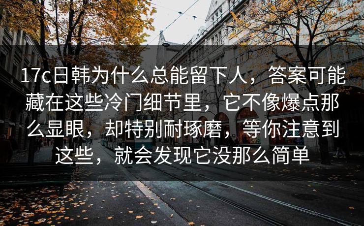 17c日韩为什么总能留下人，答案可能藏在这些冷门细节里，它不像爆点那么显眼，却特别耐琢磨，等你注意到这些，就会发现它没那么简单