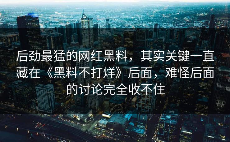 后劲最猛的网红黑料，其实关键一直藏在《黑料不打烊》后面，难怪后面的讨论完全收不住