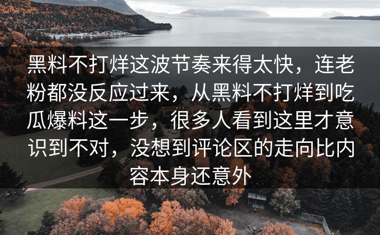 黑料不打烊这波节奏来得太快，连老粉都没反应过来，从黑料不打烊到吃瓜爆料这一步，很多人看到这里才意识到不对，没想到评论区的走向比内容本身还意外  第1张