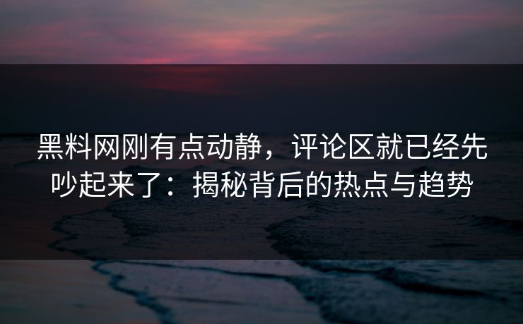 黑料网刚有点动静，评论区就已经先吵起来了：揭秘背后的热点与趋势