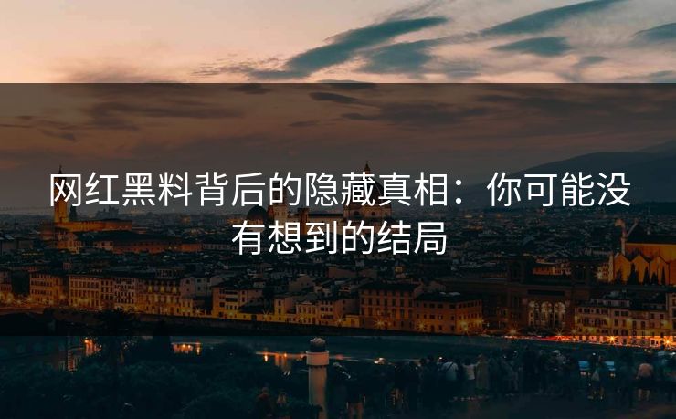 网红黑料背后的隐藏真相：你可能没有想到的结局