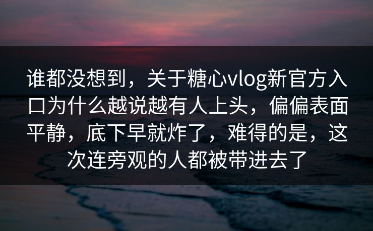 谁都没想到，关于糖心vlog新官方入口为什么越说越有人上头，偏偏表面平静，底下早就炸了，难得的是，这次连旁观的人都被带进去了