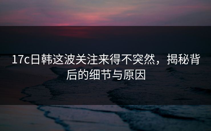 17c日韩这波关注来得不突然，揭秘背后的细节与原因